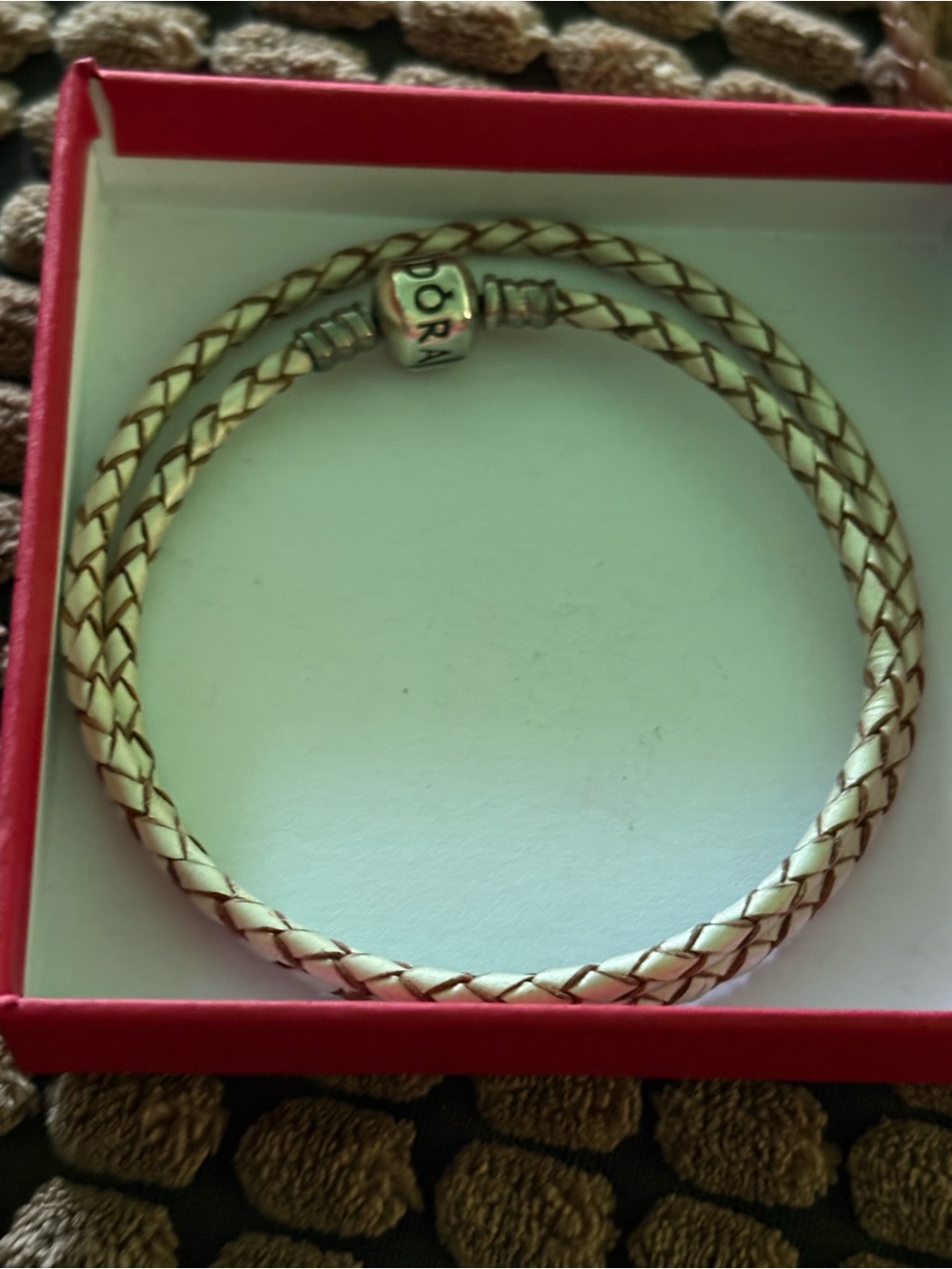 Pandora Double Wrap Braided Leather Bracelet in Light Brown with Silver Clasp